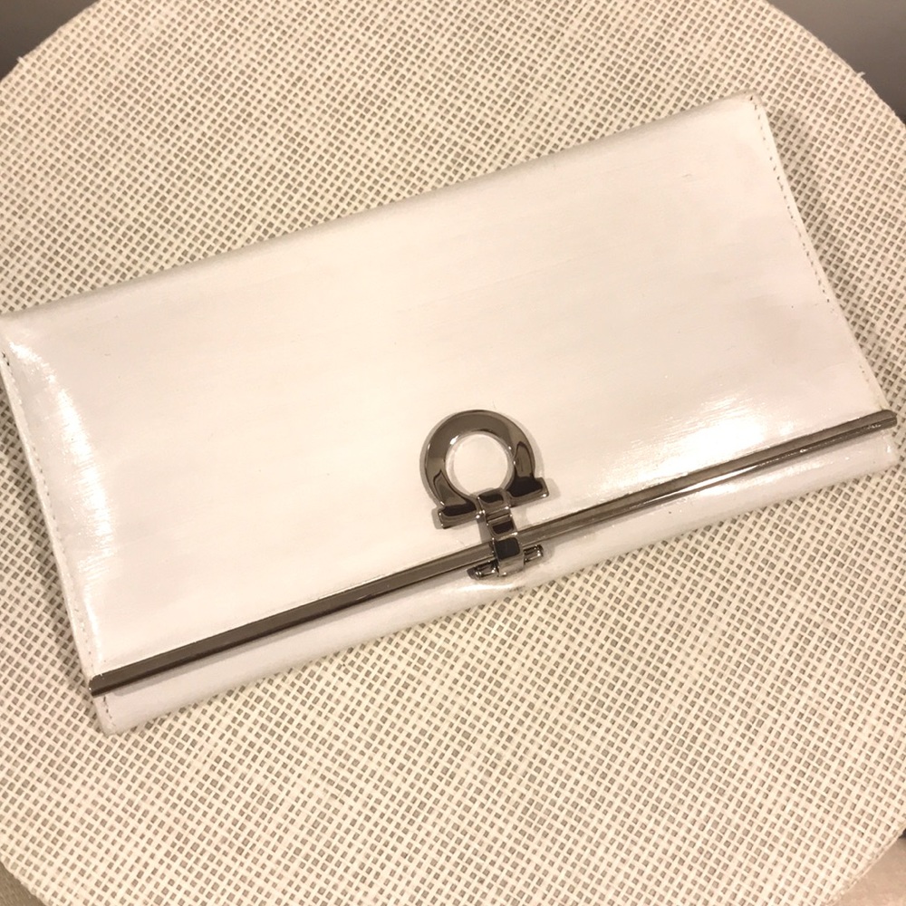 Salvatore Ferragamo White Patent Long Wallet